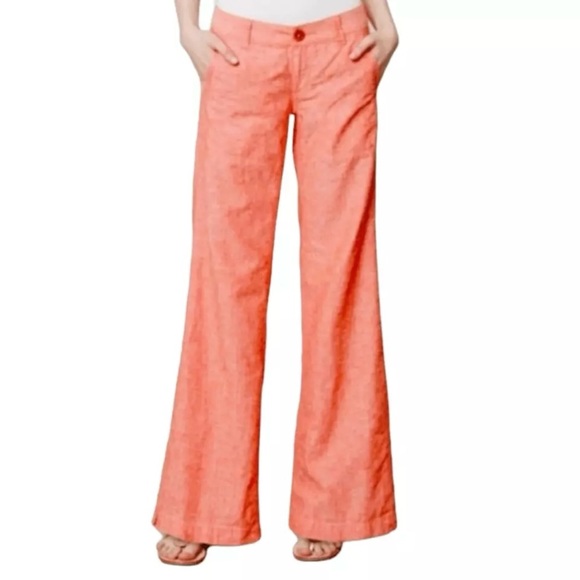 Pilcro and the Letterpress Pants - Anthropologie Pilcro Orange Linen Cotton Wide Leg Pants Sz 4
